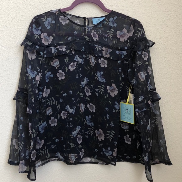 NEW CeCe Bloomsbury Ruffle Floral Blouse S - Picture 3 of 6